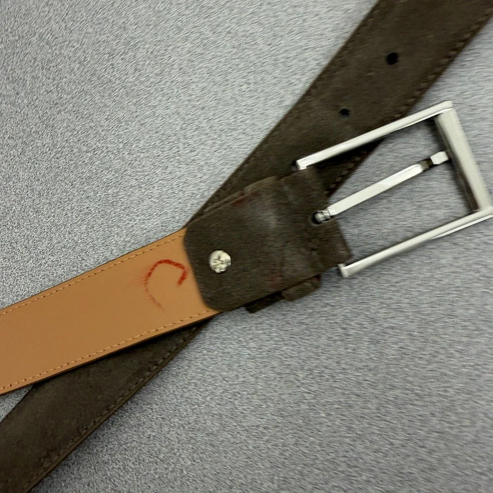 Ground Mind Belt Mens 44 Taupe Suede Leather Square Buckle Dress Casual Classic